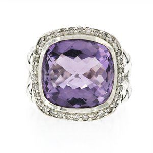 Scott Kay 925 Sterling Silver Diamond & Amethyst Dome Ring Size 6
